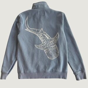 Handmade Bleach Dyed Light Blue Hoodie Whale Shark Sweatshirt Unisex